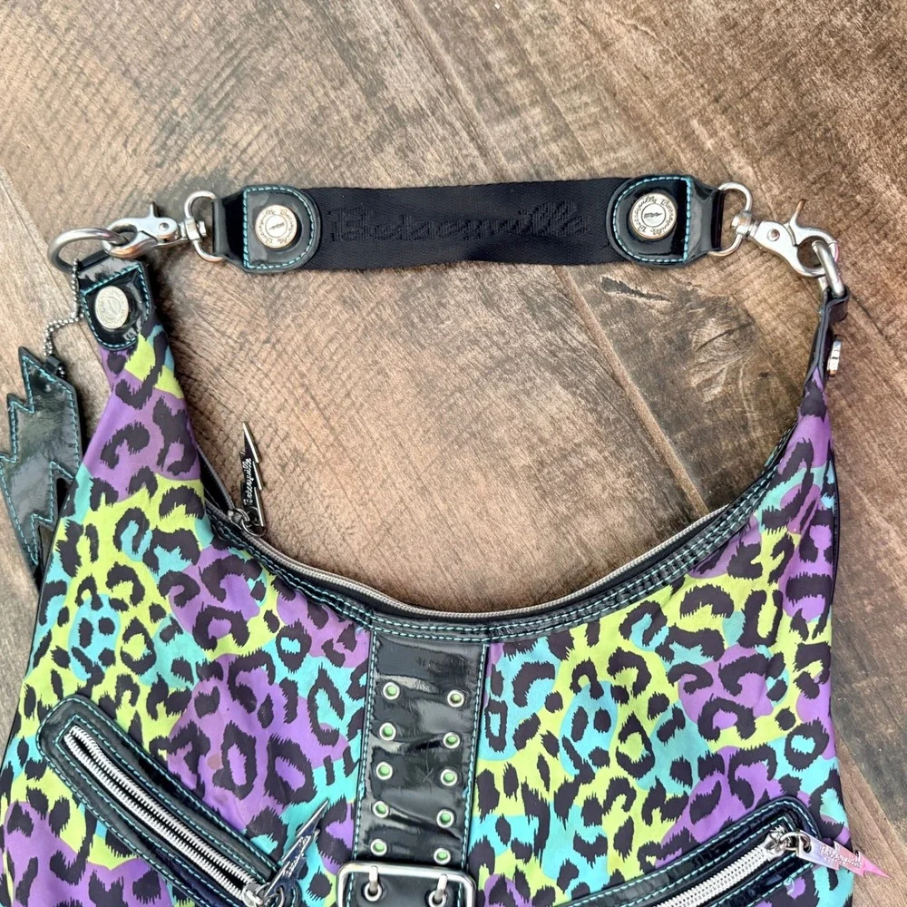 Betseyville Y2K Punk Multicolor Neon Leopard Lightning Charm Hobo Bag ,Large